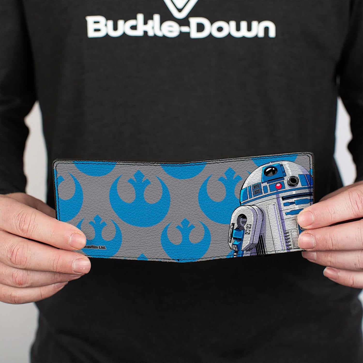 Buckle-Down Star Wars Wallet, Bifold, Star Wars R2D2 Pose and Rebel Alliance Insignia Gray Blue, Vegan Leather