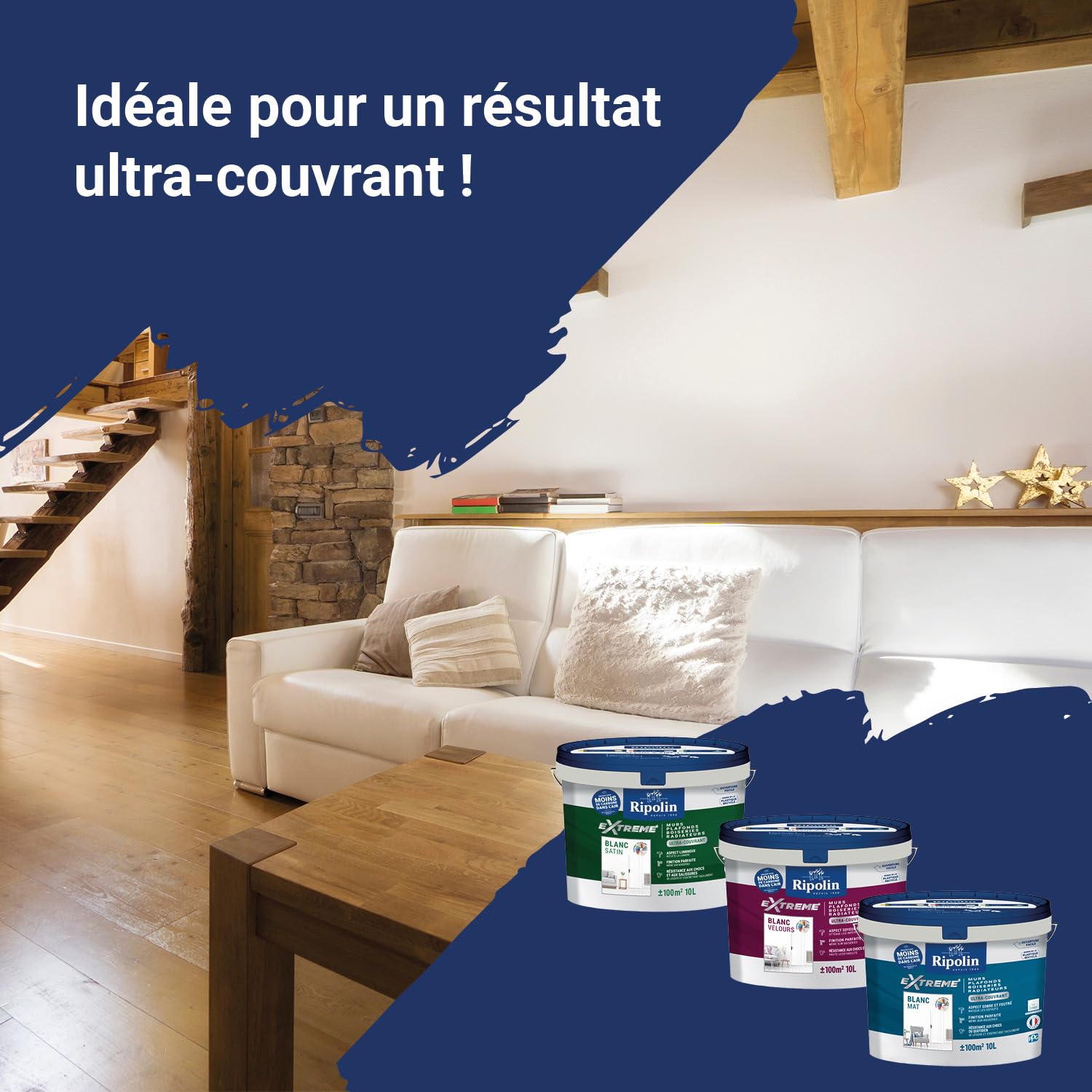 RIPOLIN Peinture Intérieure Multi-Supports Satin 0,5L Blanc Ultra-Couvrante Lessivable