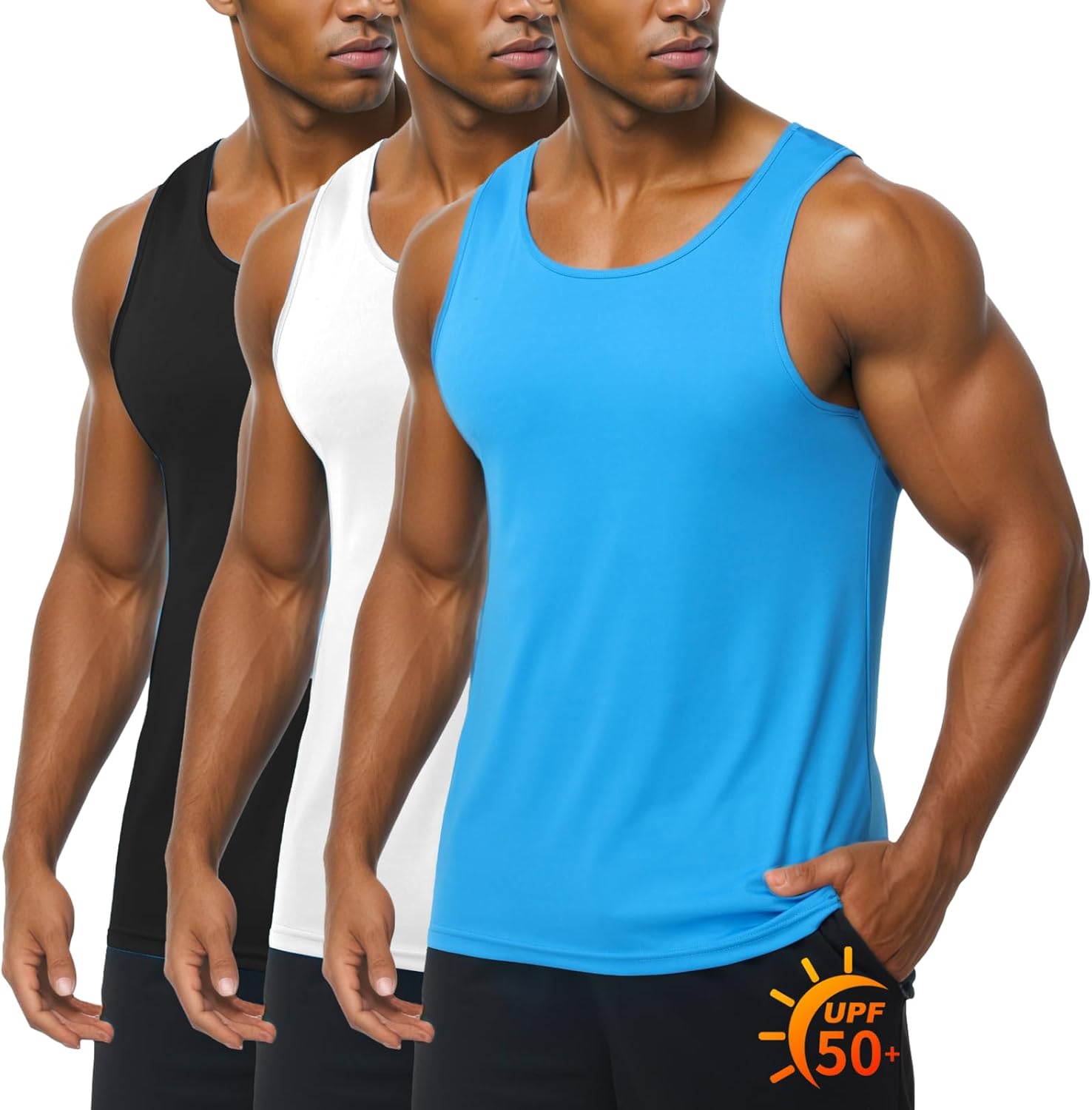 ZITY 3 Pack Men's Tank Tops Sleeveless Shirt UPF 50+ Fast Dry Breathable Lightweight Workout Gym Muscle Fitness T Shirts