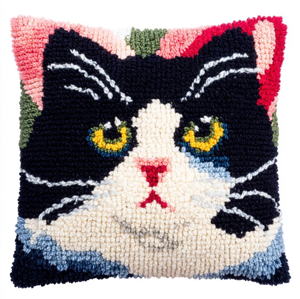 Taxpy Latch Hook Kits for Adults Cat DIY Rug Tapestry Kits with Printed Canvas Embroidery Festival S Home Decoration 17Inch X 17Inch
