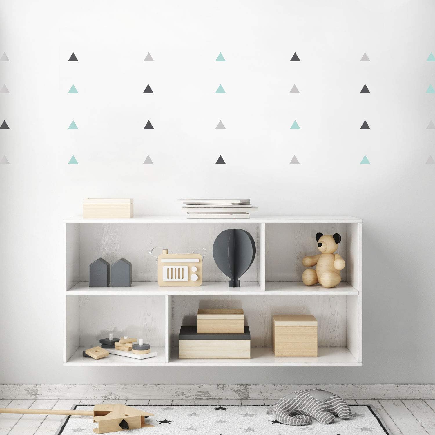 Triangle wall stickers, Light Grey, Charcoal and Aqua