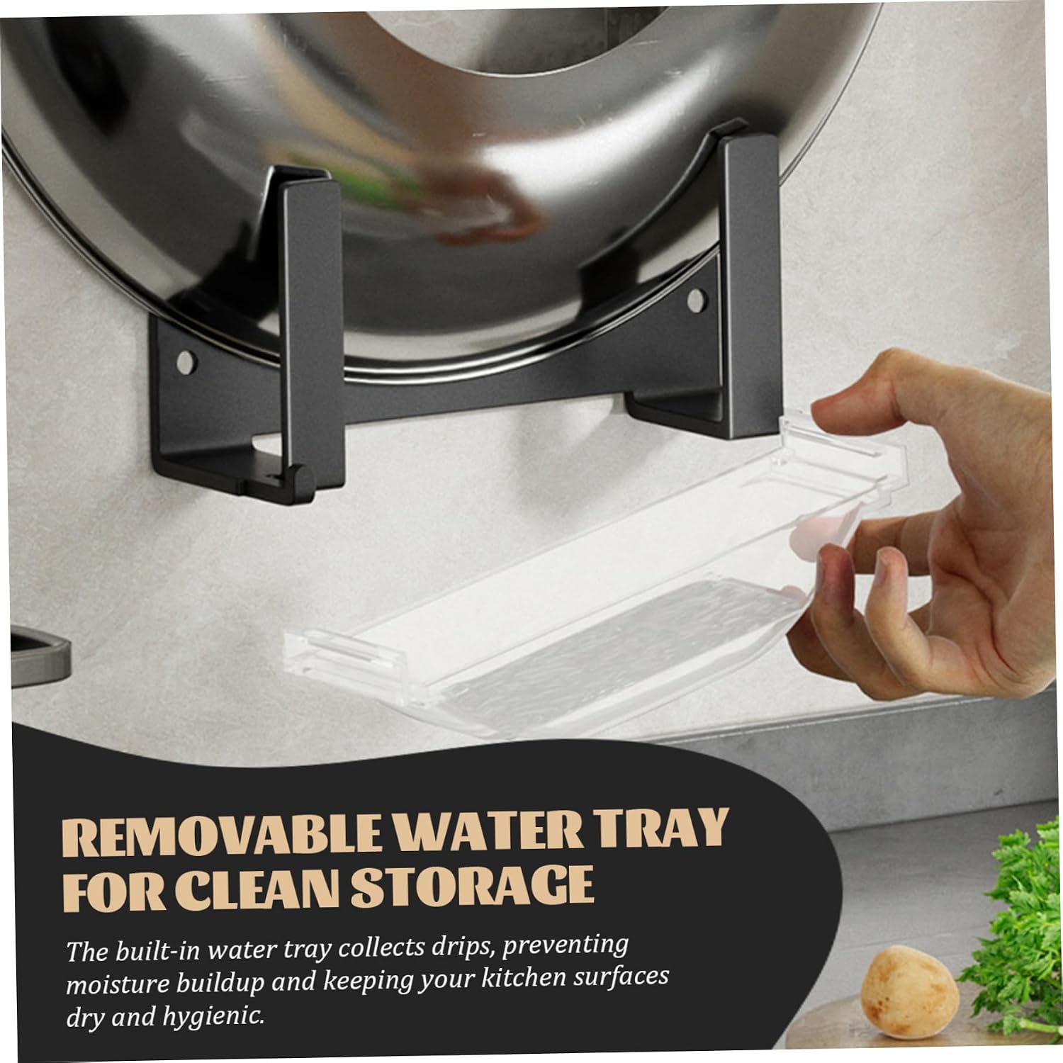 Cutting Board Holder Wall Mount, 7 Inch Metal Cutting Board Hanger with Hook and Removable Water Tray, Space-Saving Vertical Plate Holders for Kitchen Hanger