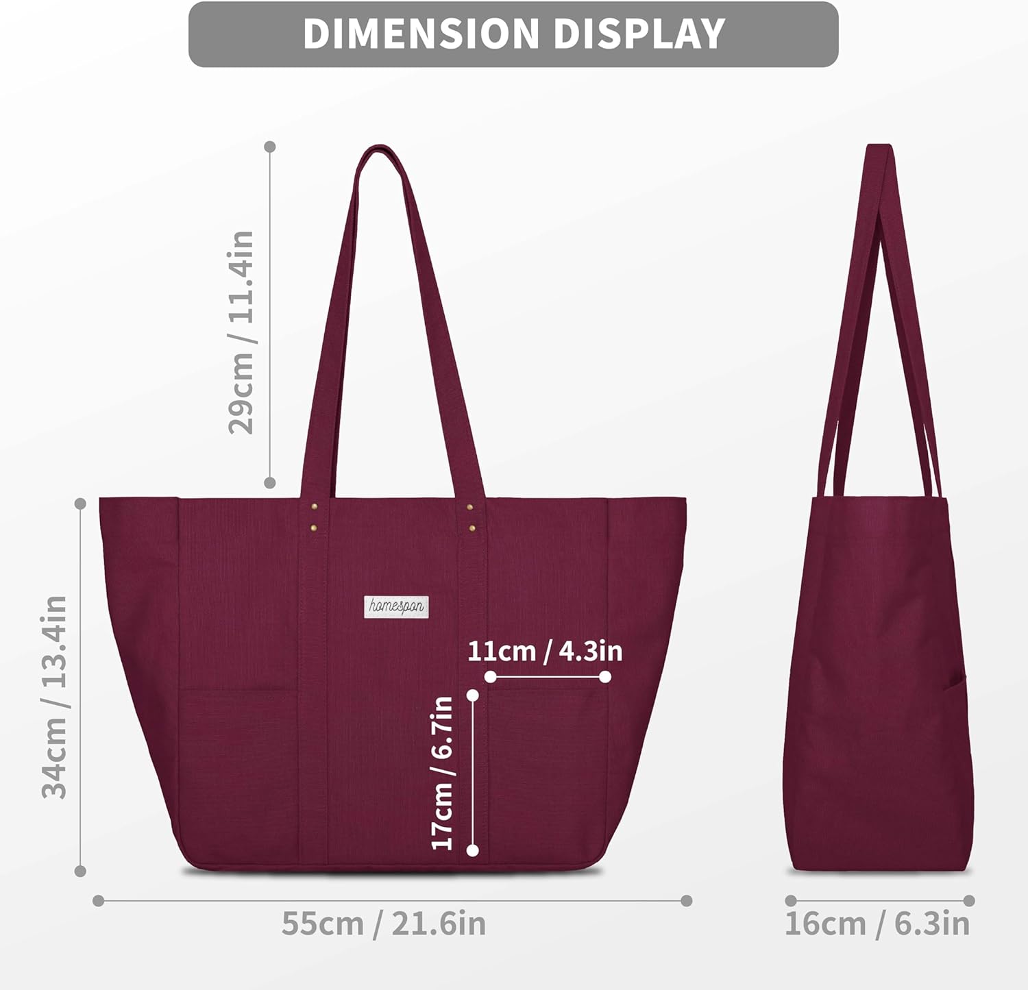 HOMESPON Large Canvas Tote Bag for Women Everything Bag with Pockets and Laptop Sleeve - Image 3