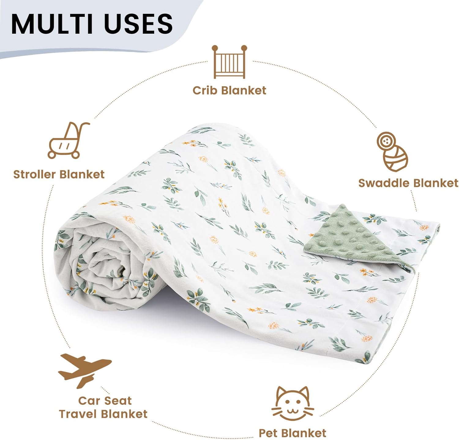 david's kids Micro Fleece Minky Baby Blanket for Boys Girls with Double Layer and Soothing Raised Dots, Breathable and Soft Lightweight Receiving Blanket for Newborns, 40x50 Inches, Leaf & Floral - Image 6
