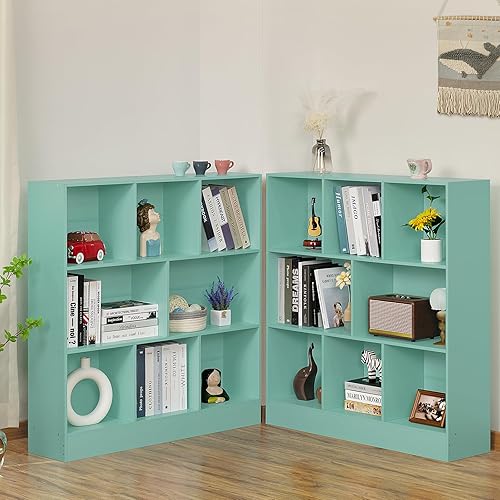 Miniatura 252 de LEYAOYAO Estantería de 10 cubos, estantería ancha moderna de 3 niveles con patas, estantería de madera de mediados de siglo, estuche grande rosa,