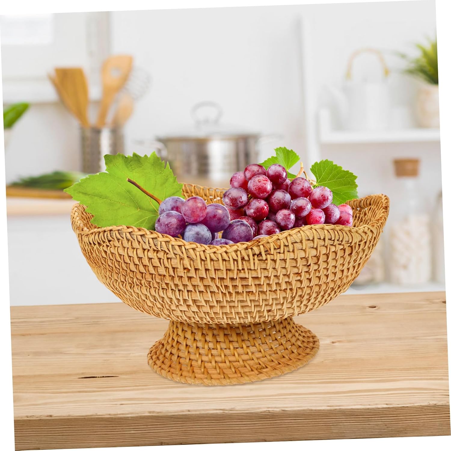 STOBAZA Rattan Fruit Plate Rattan Dish Woven Baskets Wicker Storage Basket Organizing Pedestal Fruit Bowl Tray Fruit Basket Handwoven Fiber Fruit Basket Organizer