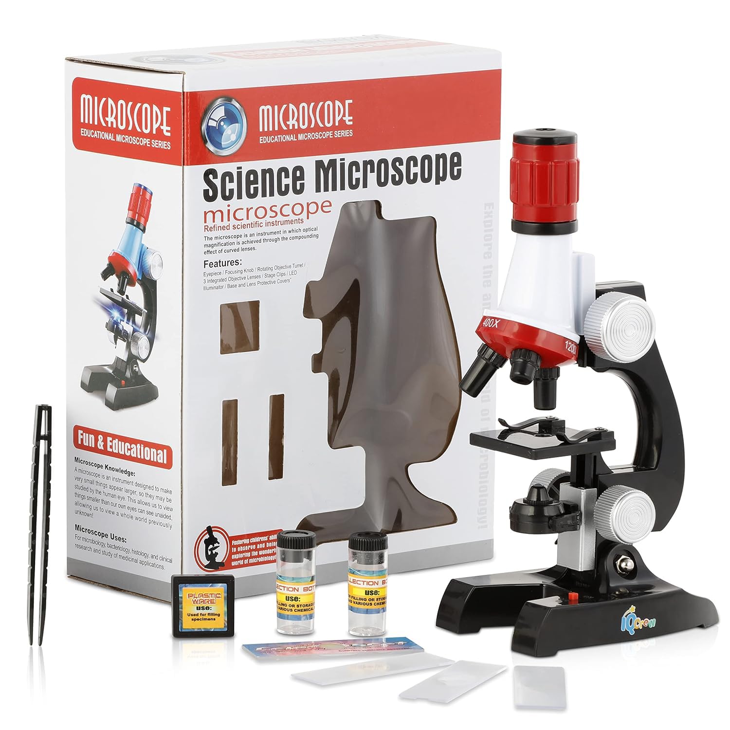 Dikuji Enterprise ETXWJ04 IQCREW 100X-1200X LED Kids Beginner Microscope Toy Set + Slides Preparation Kit (B0C4PX1CM2) Amazon Price History, Amazon Price Tracker