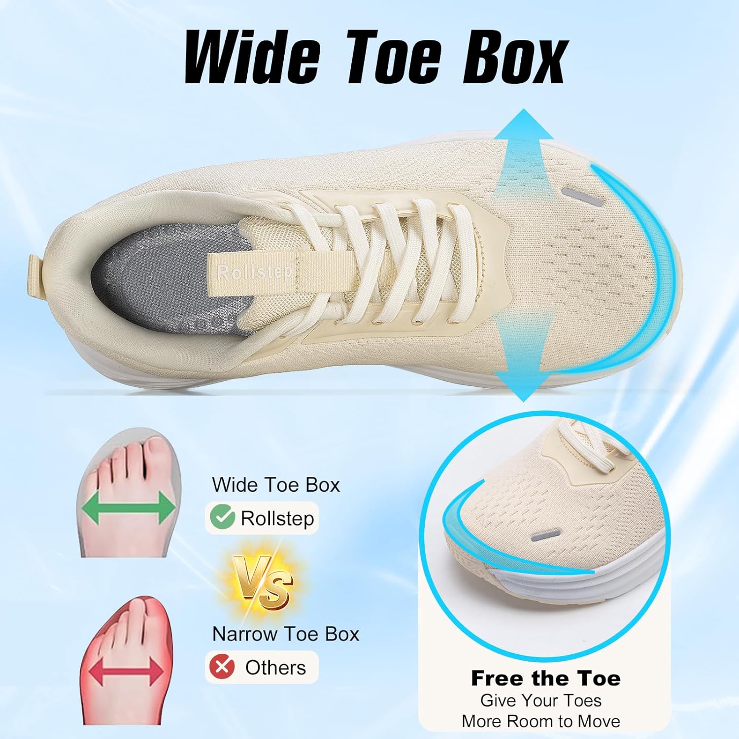 Wide Toe Box Shoes Women Sneakers Extra Wide Width Arch Support Non-Slip Tennis Athletic Ultralight Running Shoes for Women Walking Diabetic Plantar Fasciitis Footwear 6-12 - Image 3