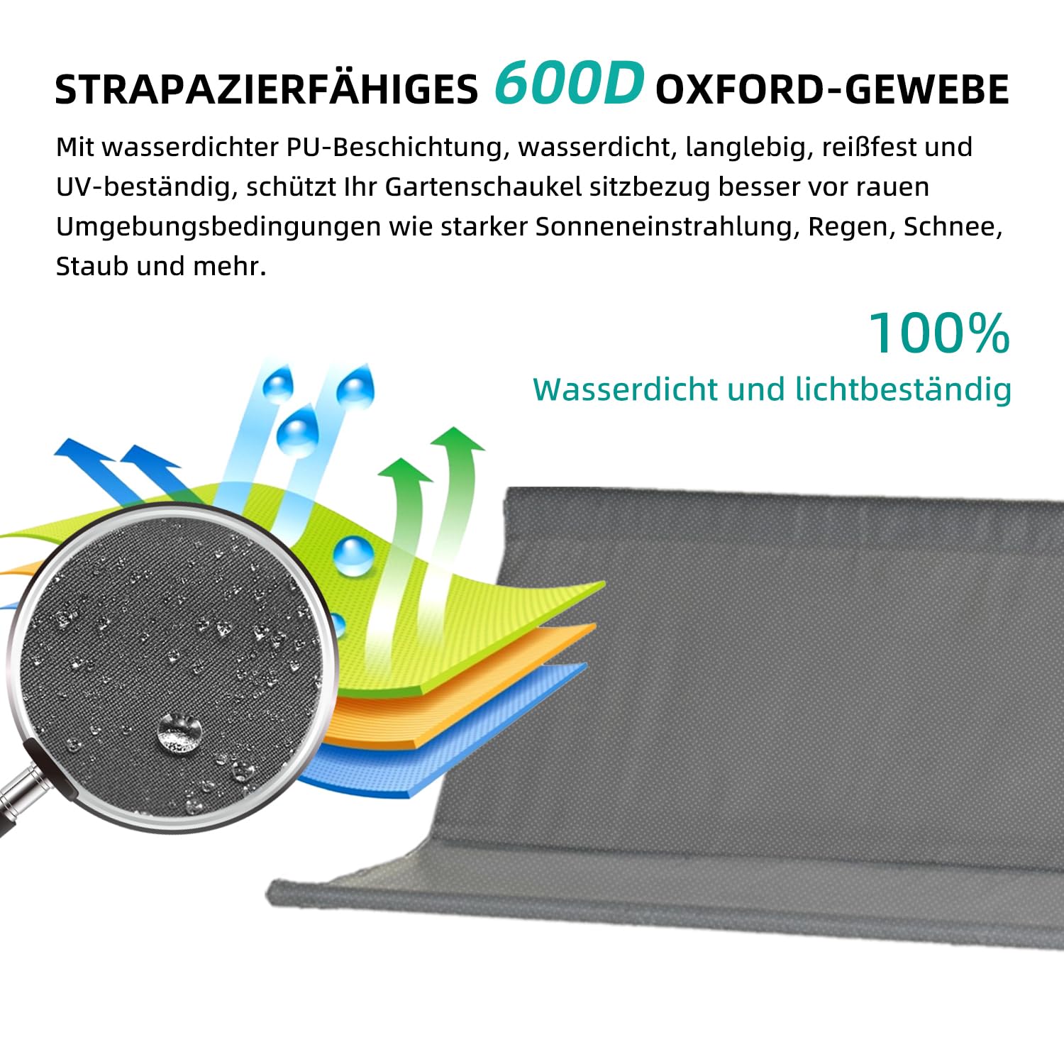 Housse de siège de rechange pour balancelle hollywoodienne - Imperméable - Oxford 600D - Pour l'extérieur - 2 et 3 places - 115 x 48 x 48 cm - Gris