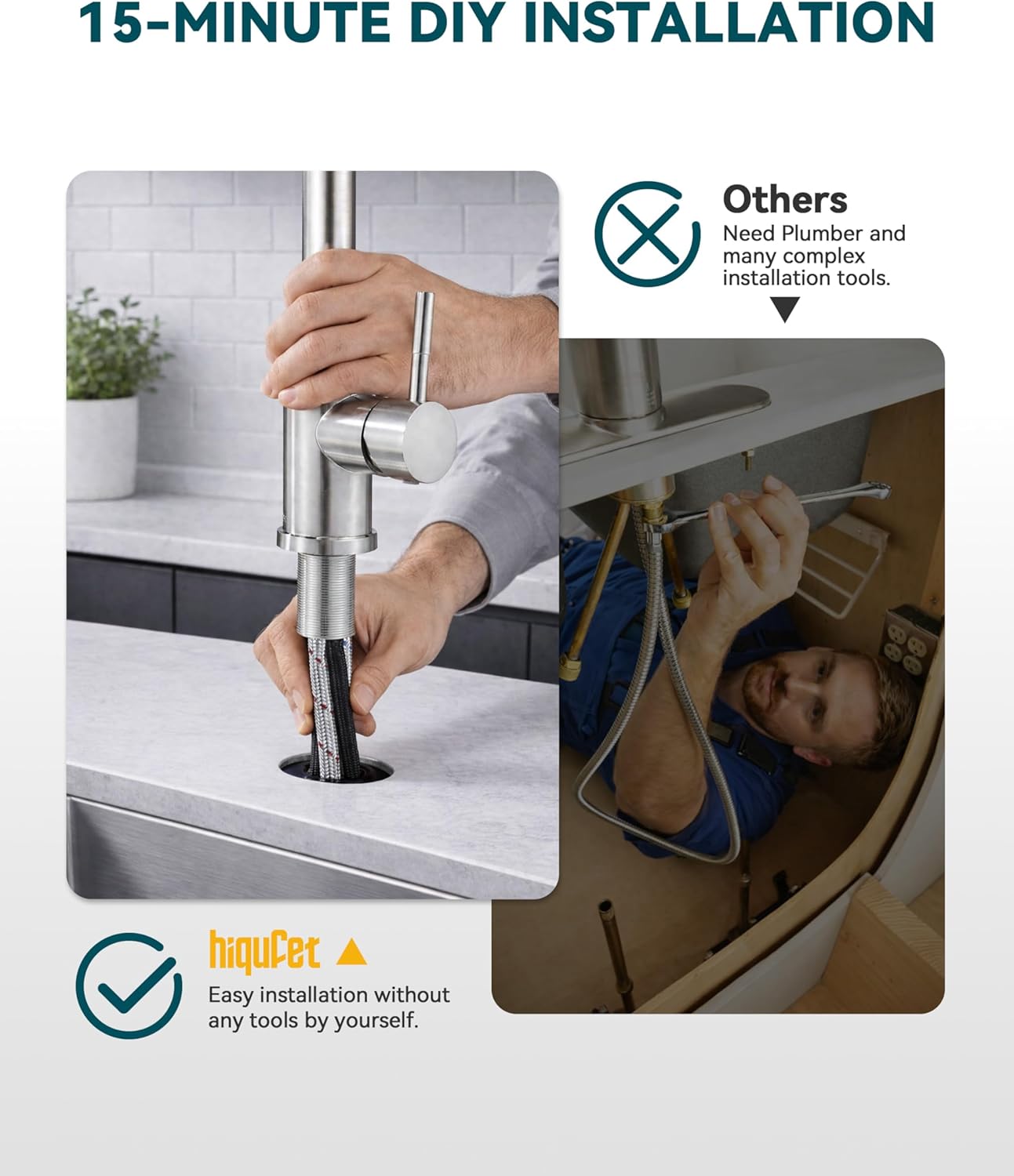 Hiqufet Kitchen Faucet with Pull Down Sprayer, Single Handle High Arc Kitchen Sink Faucet, Lead-Free Stainless Steel Modern Rv Bar Sink Faucets (Brushed Nickel)
