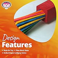 Vista 4 de Super Bird Creations SB301 - Juguete masticable para pájaros de fiesta de papel con palitos de paletas coloridos, cuello de anillo, loro mediano