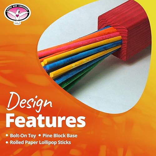 Miniatura 4 de Super Bird Creations SB301 - Juguete masticable para pájaros de fiesta de papel con palitos de paletas coloridos, cuello de anillo, loro mediano