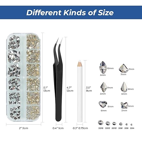 Miniatura 3 de MAEXUS - Juego de 5280 diamantes de imitación para arte de uñas kit de diamantes de imitación de parte trasera plana con lápiz recogedorpinza para