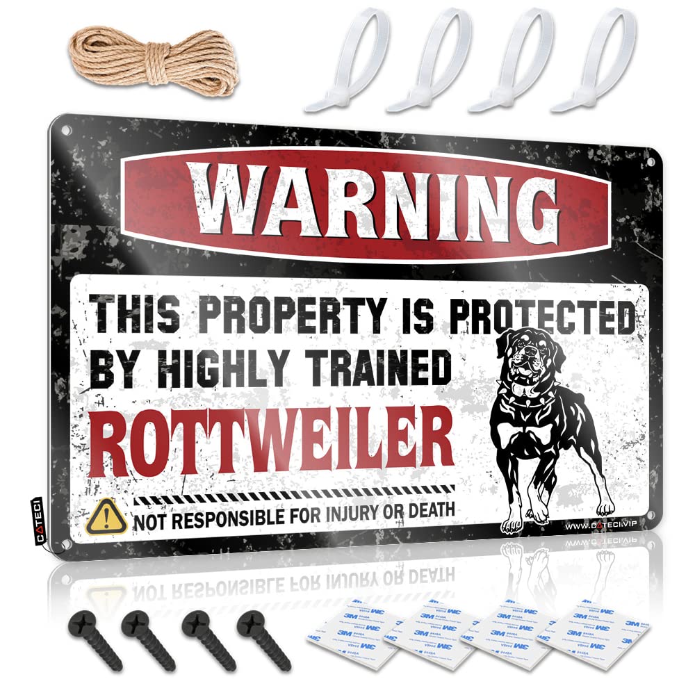 HELIOFORGE Tinsign Decor Warning This Property Is Protected By A Highly Trained Rottweiler Tin Sign Funny Wall Signs Outdoor Tin Sign(30X40CM)