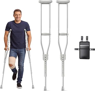Aluminum Crutches for Adults & Seniors, Adjustable Crutches for Walking, Comfortable Lightweight Crutch with Underarm Pad and Crutch Bag & Hand Grip, 300 LB Weight Capacity, 1 Pair