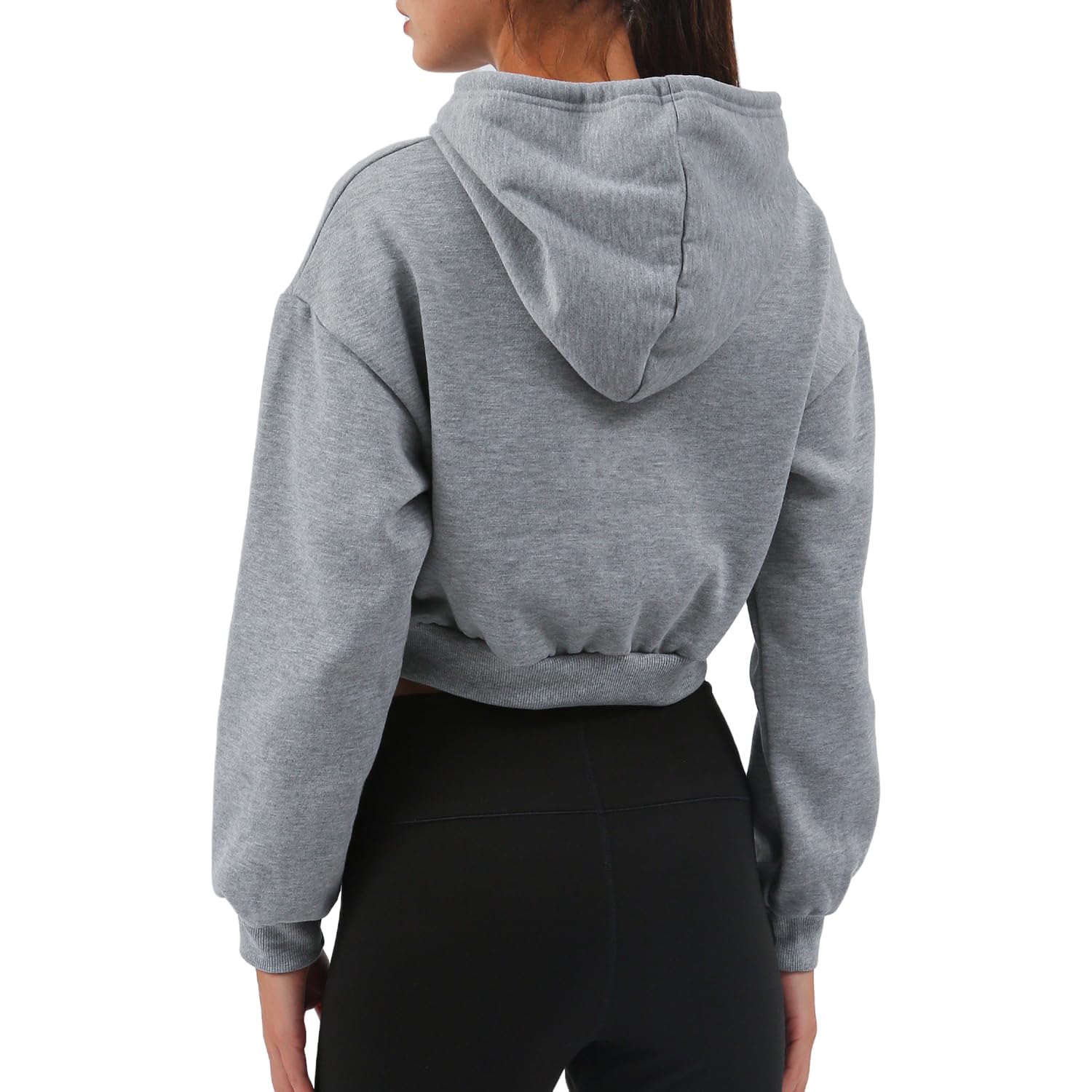 Amazhiyu - Sudadera corta con capucha para mujer, casual, manga larga, cuello redondo, sin botones