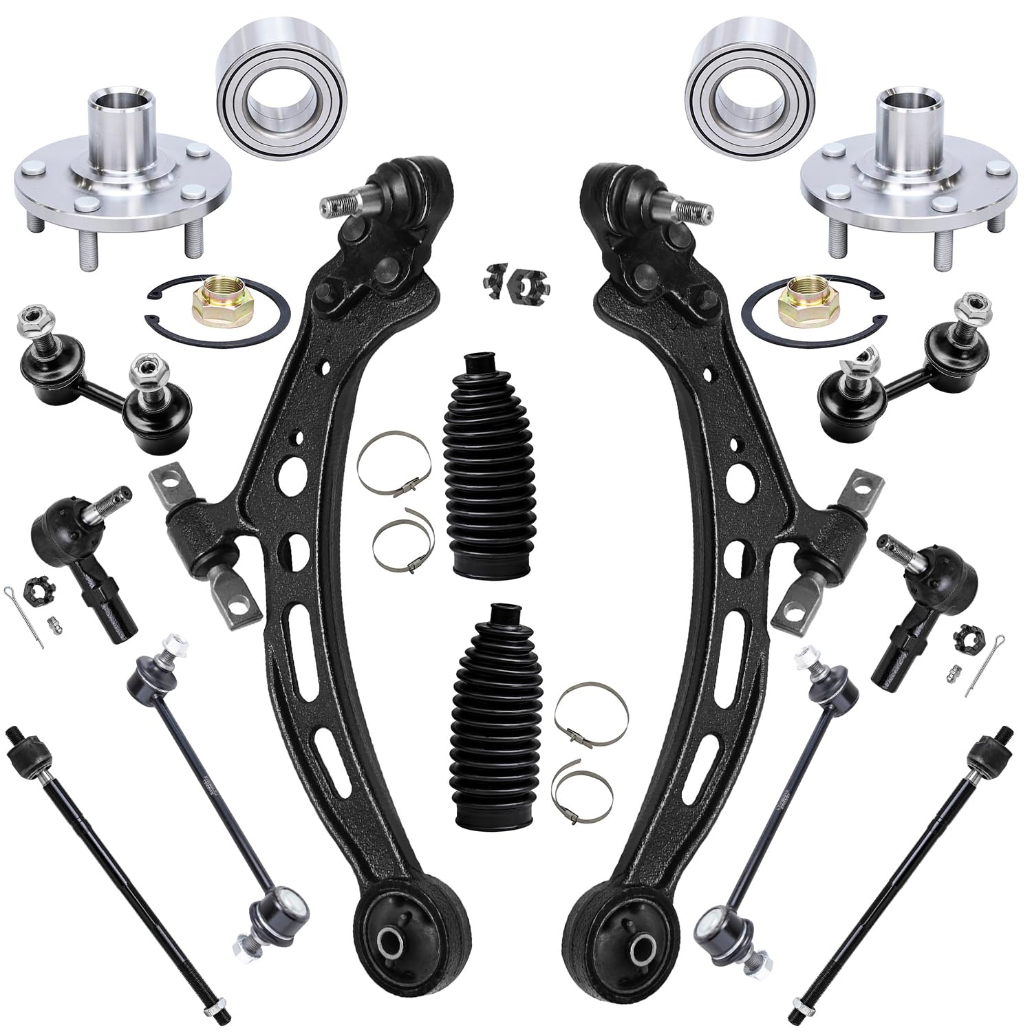 DETROIT AXLE2.2L Front End 14pc Suspension Kit for 1992-1996 Toyota Camry, 2 Wheel Bearing Hubs 2 Control Arms 4 Tie Rods 4 Front & Rear Sway Bars 2 Boots 1993 1994 1995 Replacement