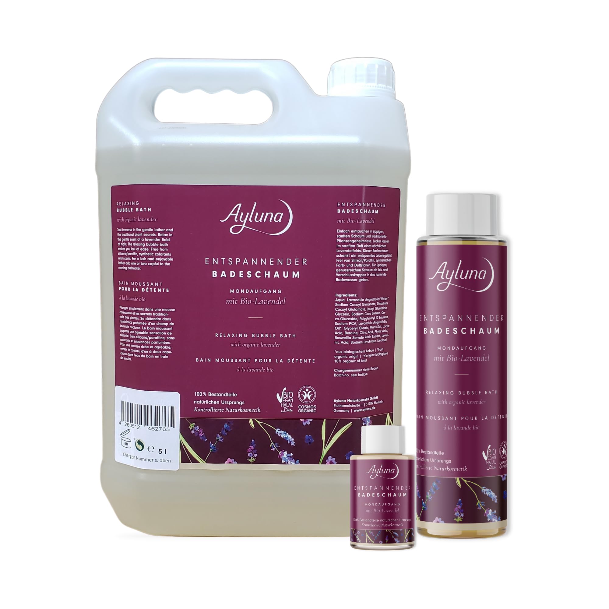 Ayluna Naturkosmetik Entspannender Badeschaum Mondaufgang mit Bio-Lavendel im 5l Kanister