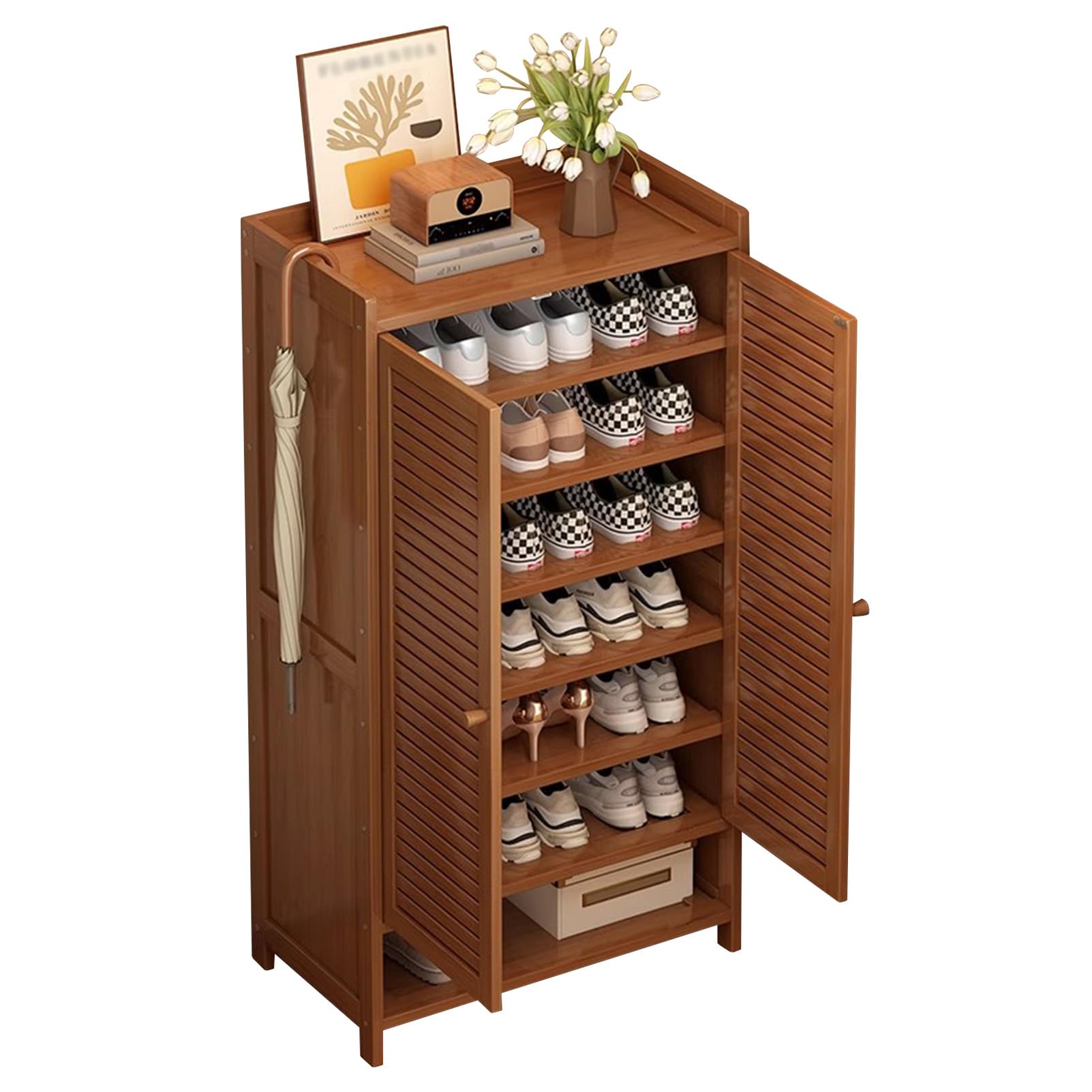 Meuble à chaussures en bois 8 niveaux marron, une solution de rangement élégante