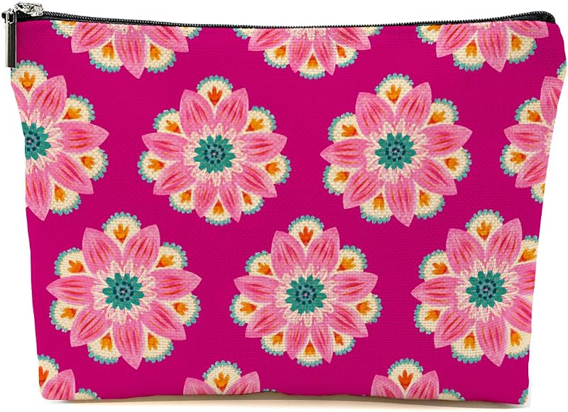 Necessaire de maquiagem Blue Leaves Boho Floral com zíper, modelo 1738