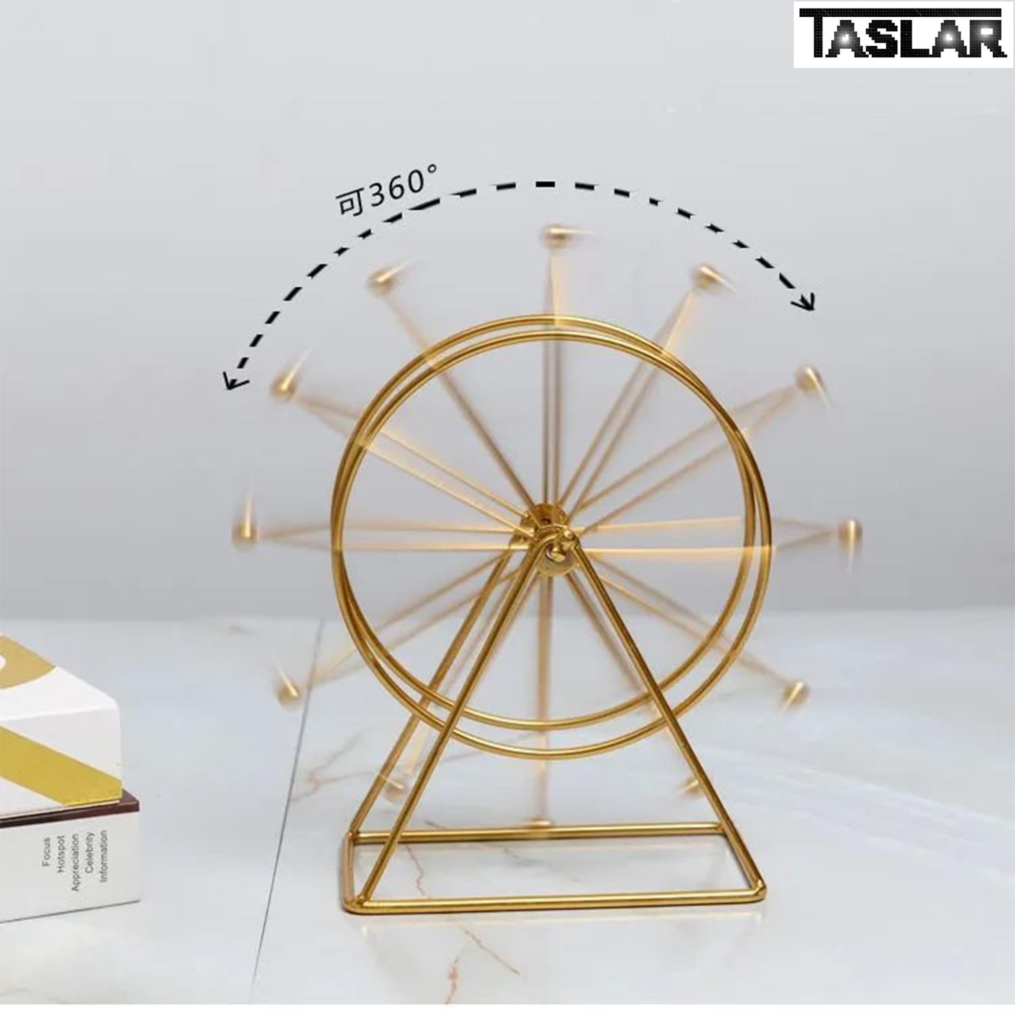 TASLAR Ferris Wheel Model Home Decorations Desktop Iron Figure Ornaments Metal Modern Shelf Rotating Accent for Living Room Office Entryway, Home Decor, Desk Ferris Wheel Decoration Modern Gift (Gold) 1