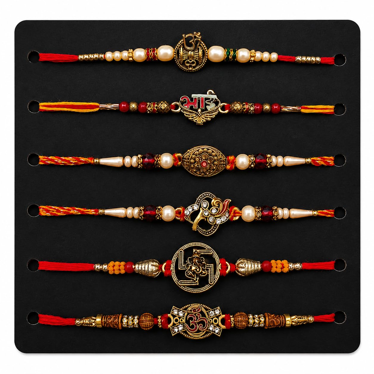 kamak Premium Designer Rakhi Set for Brother | Handmade Fancy Religious Rakhi Combo Pack of 6 | Pearl & Beaded Raksha Bandhan Traditional Designs | Gift Ready-picture-4