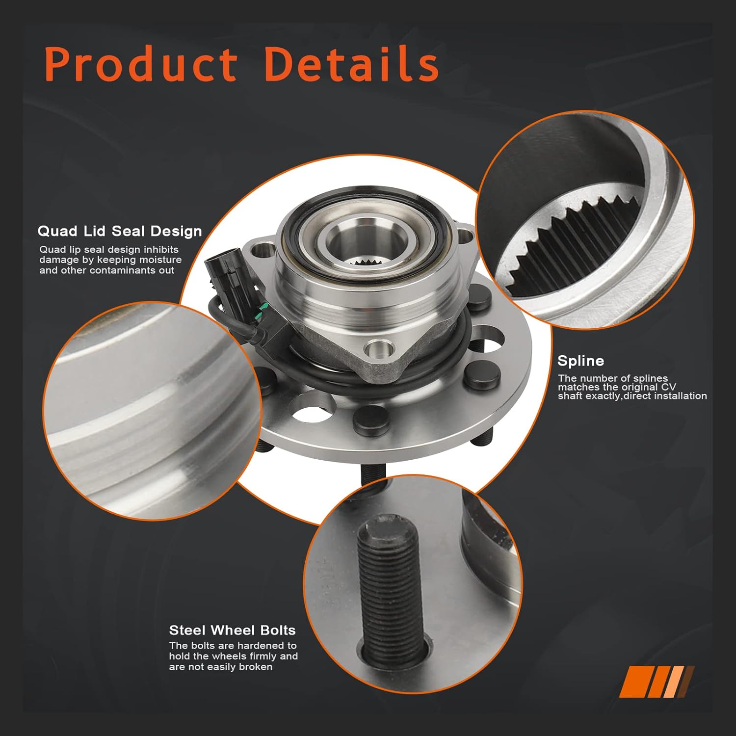 DRIVESTAR 515024 Front LH/RH Wheel Hub & Bearing Assembly for Chevrolet Tahoe, for GMC Yukon 4WD 95-2000, for Cadillac Escalade, for Chevrolet/GMC K1500(Suburban) K2500 (Suburban), 6-Lug w/ABS