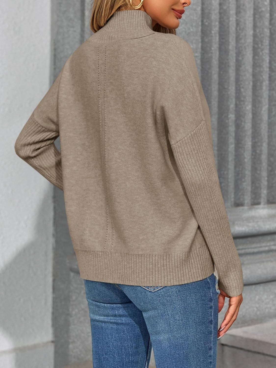 Saodimallsu Womens Mock Neck Sweater Tops Fall Long Sleeve Loose Casual Soft Knit Batwing Pullover Sweaters - Image 5