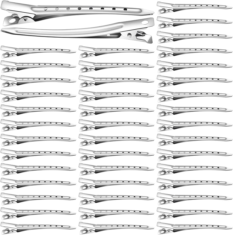 300 Pack Duck Bill Hair Clips with Holes, 3.5" Silver Rustproof Metal Alligator Curl Clips Hairpins for Salon and Women Girls Bows DIY Accessories