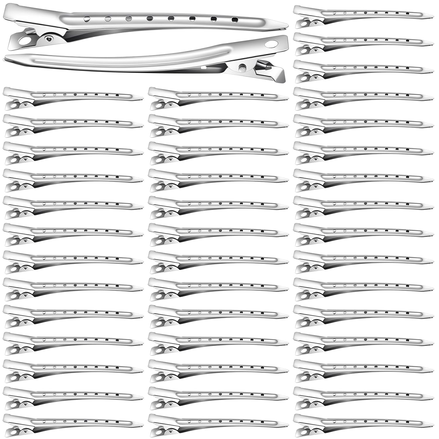 300 Pack Duck Bill Hair Clips with Holes, 3.5" Silver Rustproof Metal Alligator Curl Clips Hairpins for Salon and Women Girls Bows DIY Accessories