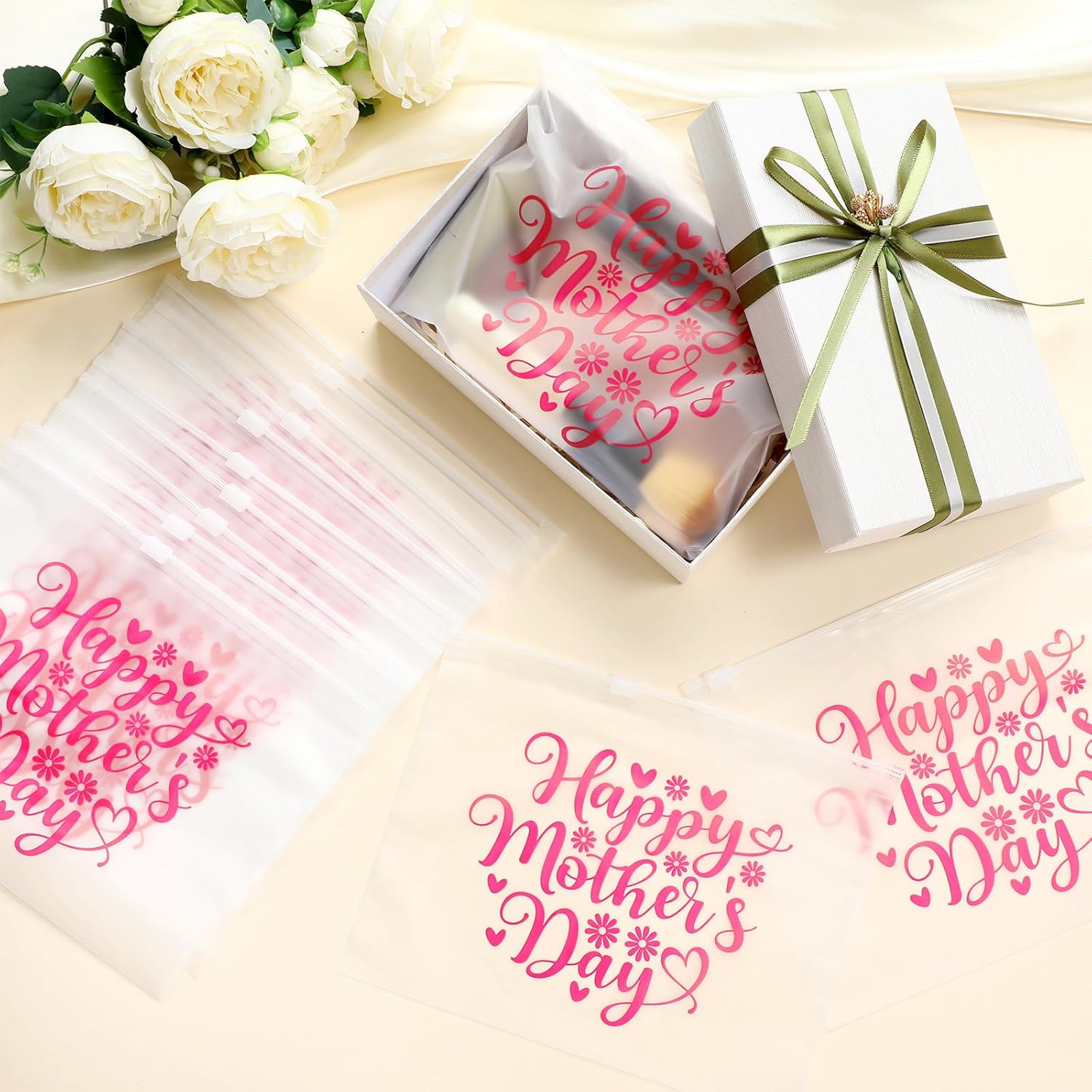 Kacctyen 100 Pcs Happy Mothers Day EVA Cosmetic Bag Bulk Gifts for Women Mother's Day Gifts for Party Favors Bag Toiletry Pouch with Zipper for Sister Friend Wife