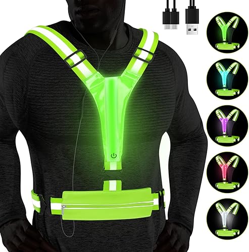 Miniatura 9 de LED Reflective Running Vest with Phone Holder, Rechargeable 5 Colors Light Up Running Lights for Runners High Visibility Night Safety Gear,