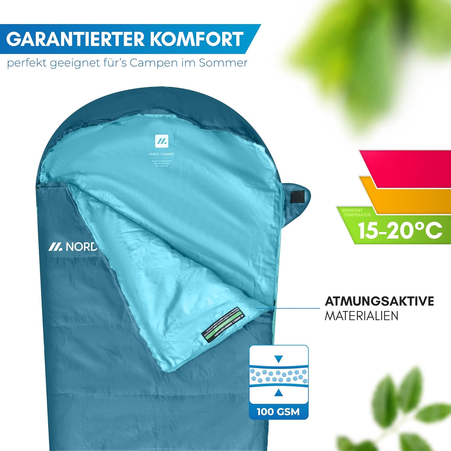 NORDMUT 여름용 침낭 초경량 소형 팩 크기(850G) 편안한 여름용 침낭 커플형 머미용 침낭 방수(100GSM) 야외 및 캠핑에  이상적-Freehip.co.kr