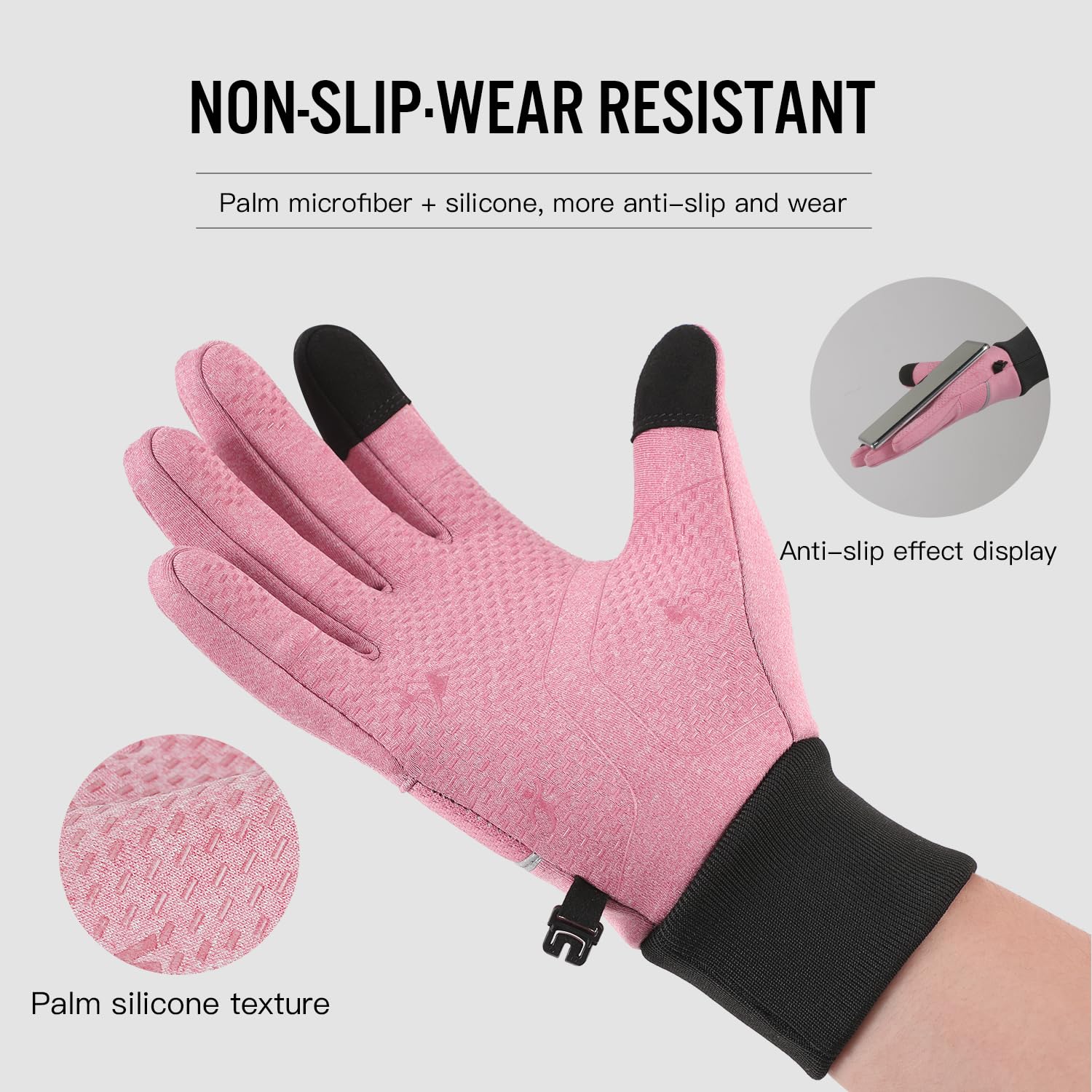 Guantes térmicos de invierno para mujer y hombre con dedos para pantalla táctil, agarre antideslizante para correr, trabajar, enviar mensajes de texto, conducir