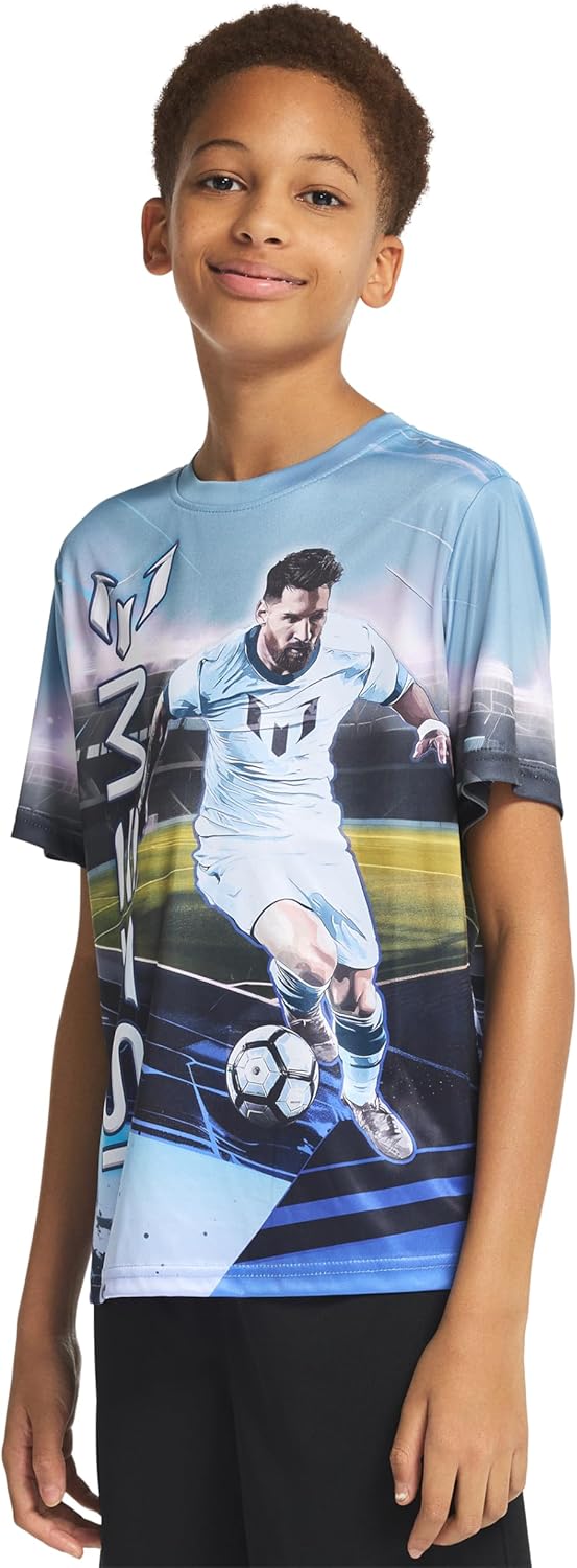 Messi Boys' Lifestyle Short Sleeve Top, Loose-fit Shirt with Logo, Comfortable, All-Day Wear