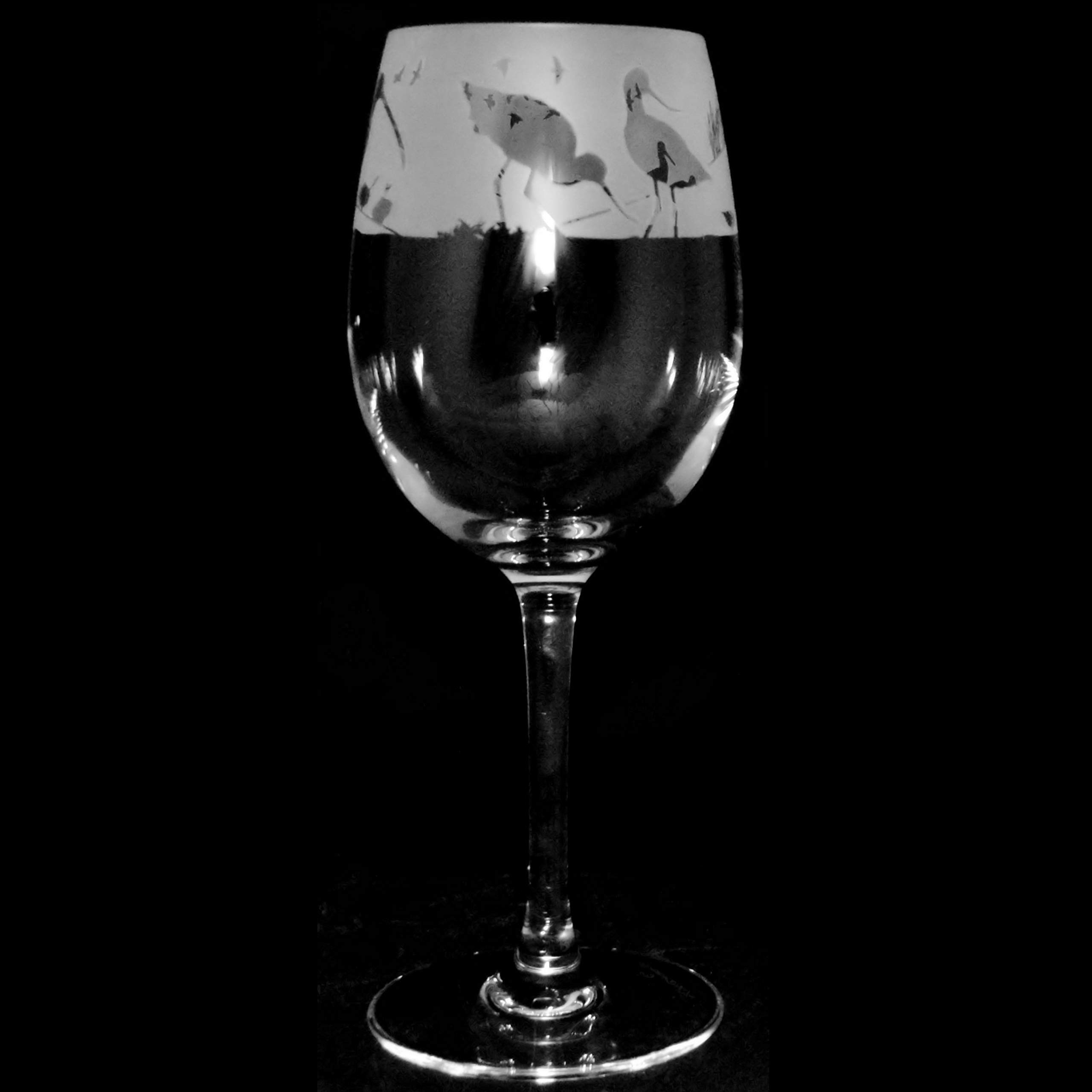 Verre à vin 35 cl Wading Birds gobelet pied gravé design oiseau