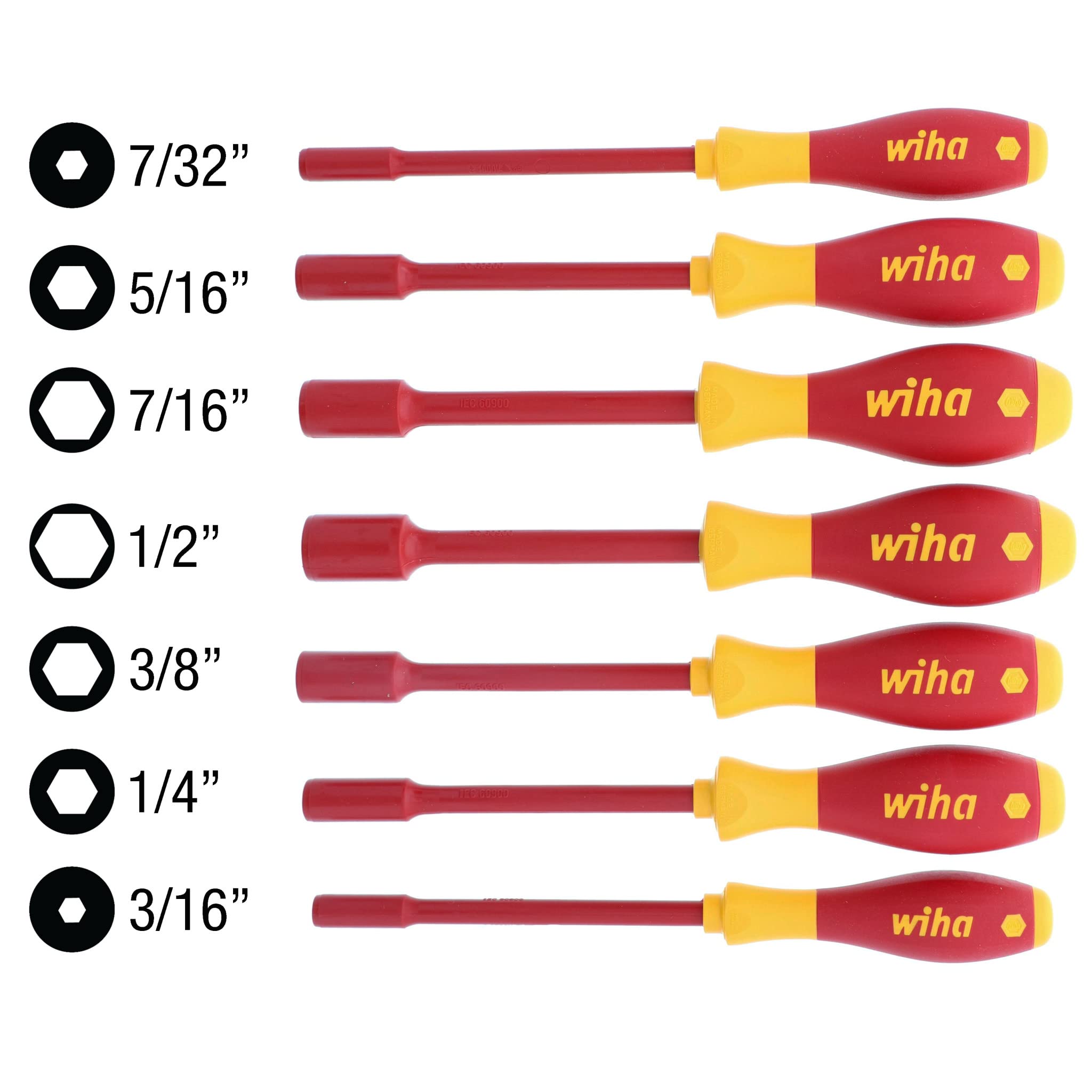 Juego de destornilladores de tuerca aislados que incluye: 3/16 "– 1/2" 7 Piezas