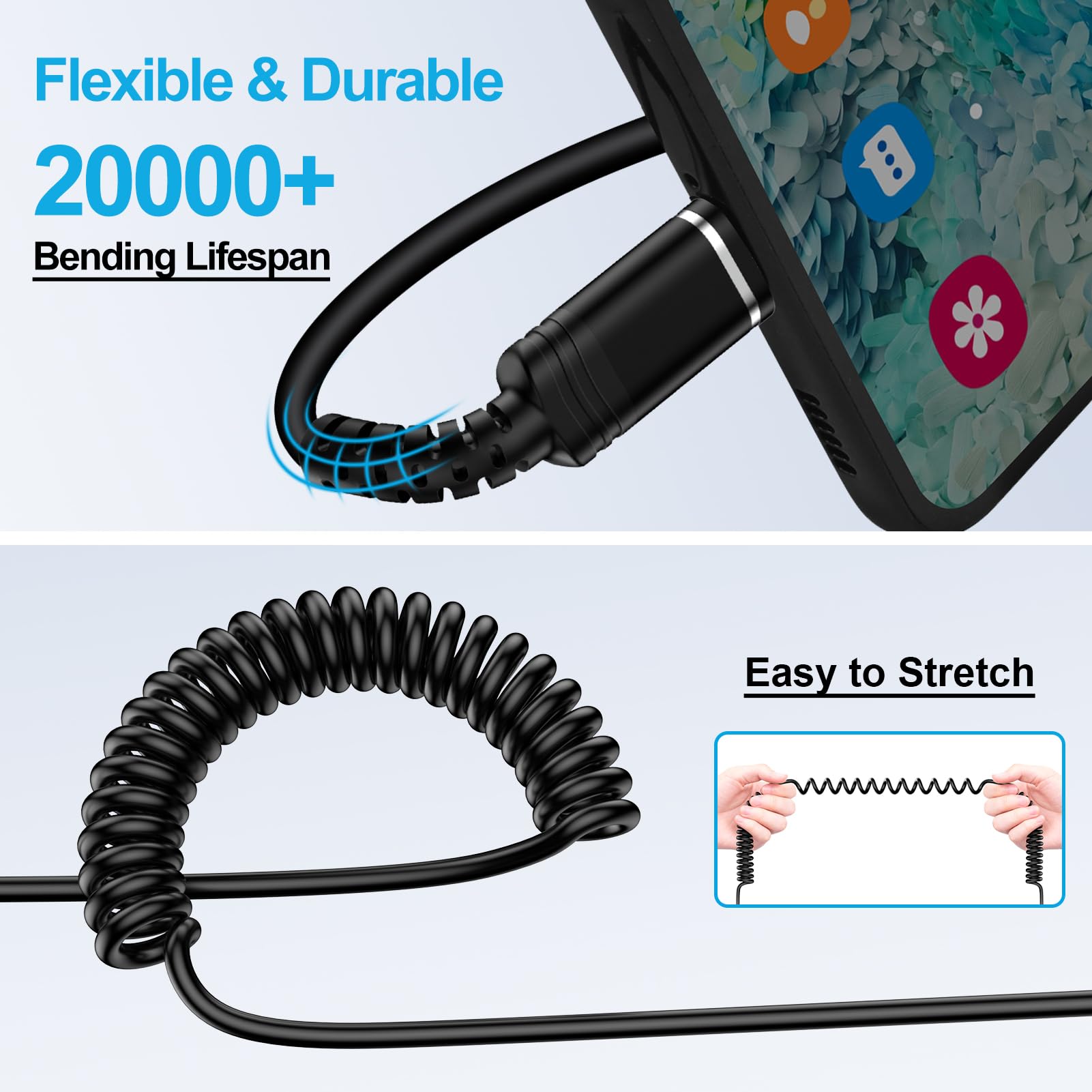 Cavo Spirale USB-A A USB-C 2 Pezzi, Ricarica Veloce 4A E Trasferimento Dati, Estensibile Da 40cm A 150cm Per Galaxy S24, S23, IPhone 16/15, Xiaomi E Altri