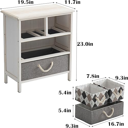 Miniatura 3 de Leesinwing Mesita de noche de madera con 4 cajones de tela, cómoda de noche para dormitorio, mesita de noche pequeña con cajones de almacenamiento,