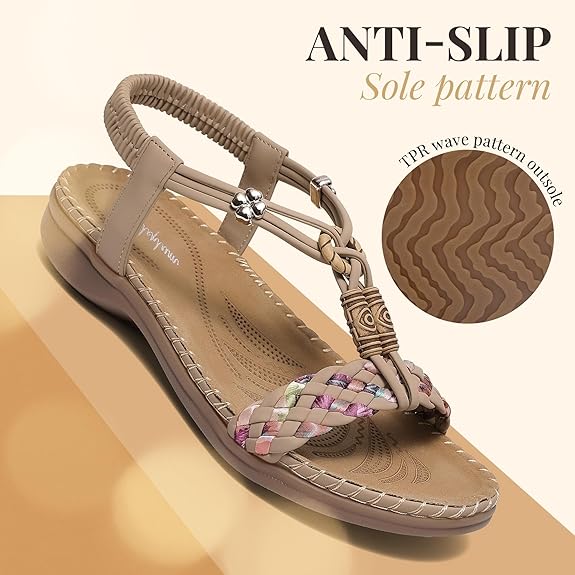 Littleplum Sandalen voor dames, vrije tijd, plat, handgemaakt, met strassparels, Boheemse strandschoenen, B zwart, 38 EU