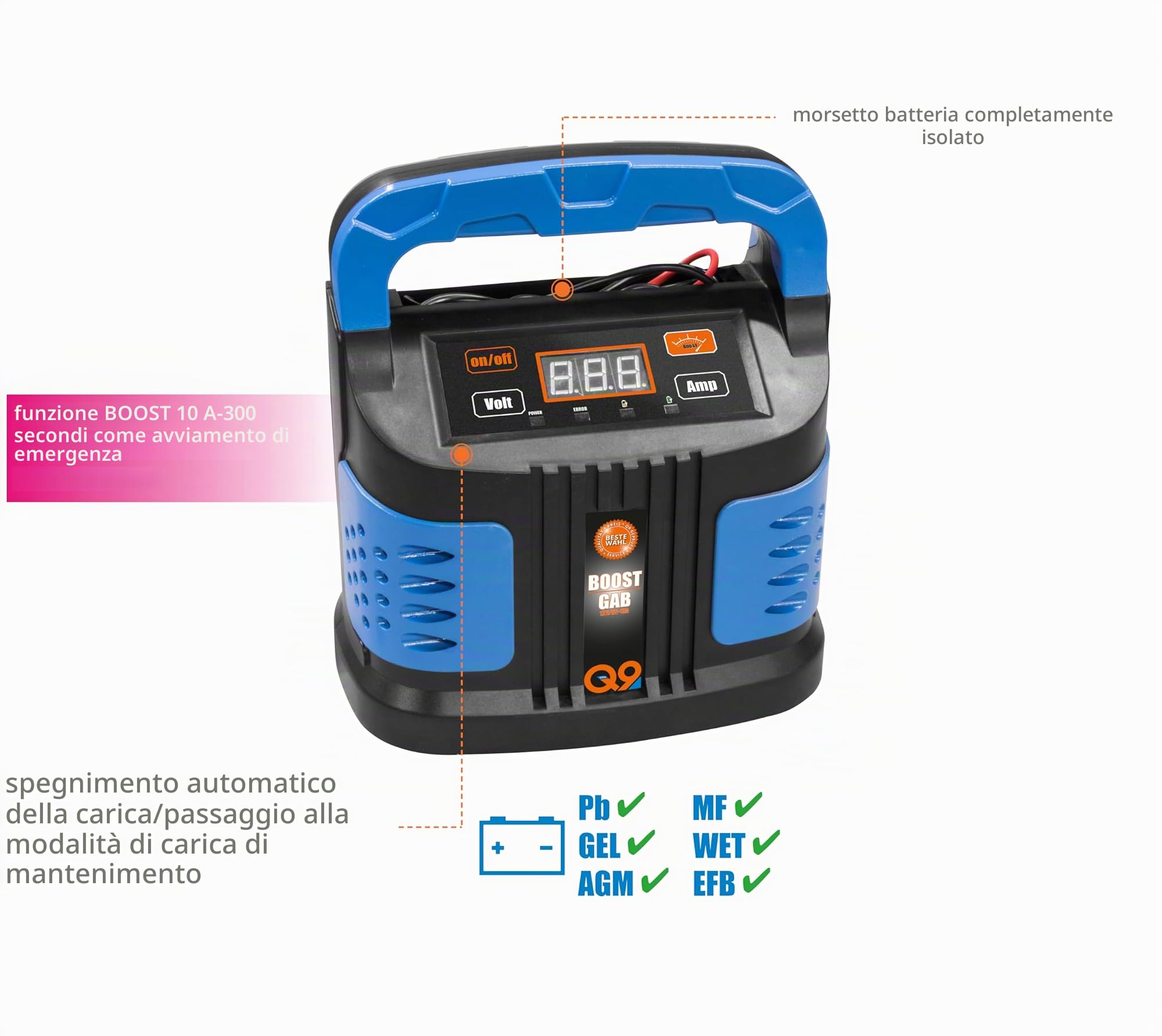 GUEDE GAB 12V/6V-10A Boost 85142 Automatikladegerät, Batterieüberwachung, caricabatteria da auto, Ladespan
