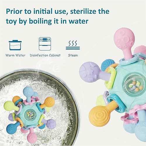 Miniatura 5 de Juguetes de dentición Montessori para bebés, juguetes sensoriales de dentición para bebés, regalos para bebés recién nacidos, sonajeros para bebés,