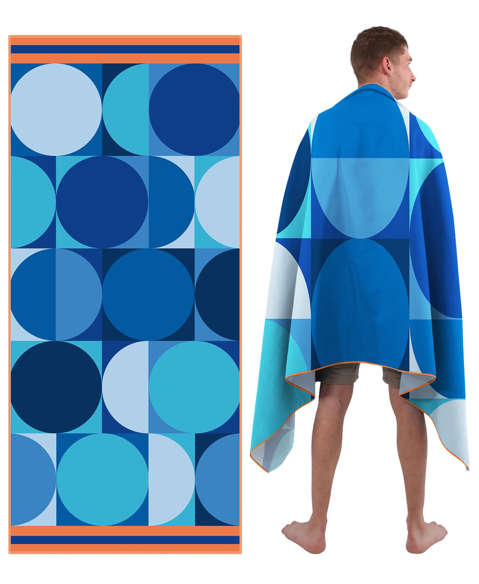 Style Slice Quick Dry Microfibre Beach Towel Geometric Blue 200x90cm