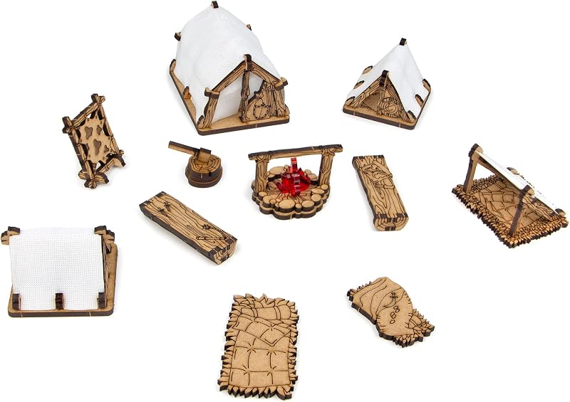 Adventurers Camp D&D Terrain, Furniture Scatter Terrain for 25mm 32mm 28mm Miniatures, DND Accessories for Dungeons & Dragons, Pathfinder, Warhammer, Wargaming Tabletop Battle Mat