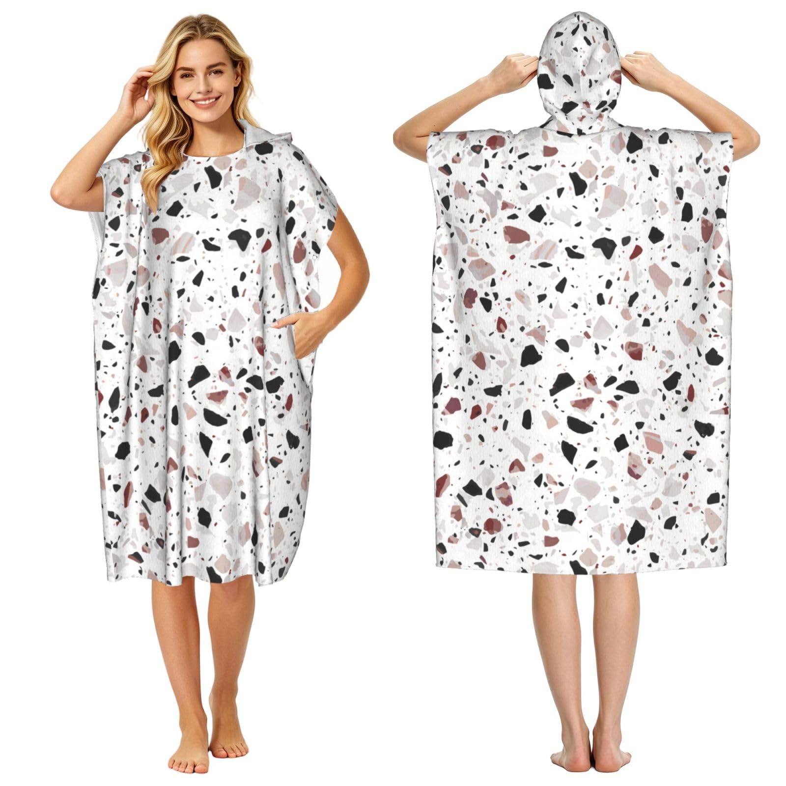 Poadnly Terrazzo, Adult Hooded Beach Towel 90 x 110 cm,Changing Bath Robe, Surf Poncho Towel For Women Men