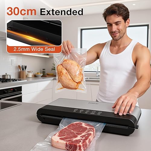 Miniatura 5 de Máquina selladora al vacío para alimentos, sellador al vacío de alimentos de succión fuerte de 85 KPa con panel táctil LED y cortador integrado,