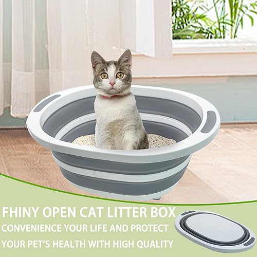 Miniatura 5 de Fhiny Caja de arena abierta para gatos, pequeña caja de arena para gatitos de entrada baja, bandeja para orinal plegable, impermeable, para Gris