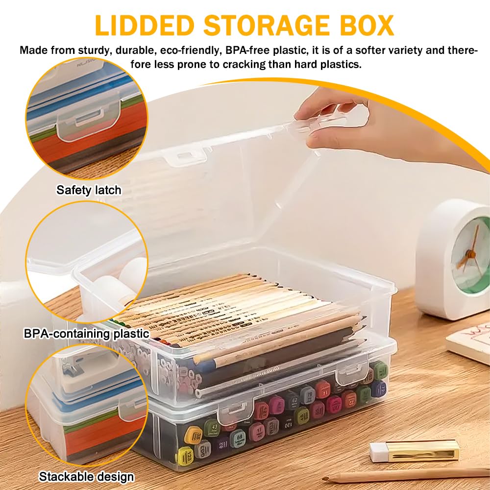 4 Pezzi Scatole Documenti Plastica Impilabili Scatola Dcumenti Portaoggetti Portatile Scatola File Trasparente con Scatto Scatole Documenti Plastica Portaoggetti per Lettere,Puzzle,Certificati