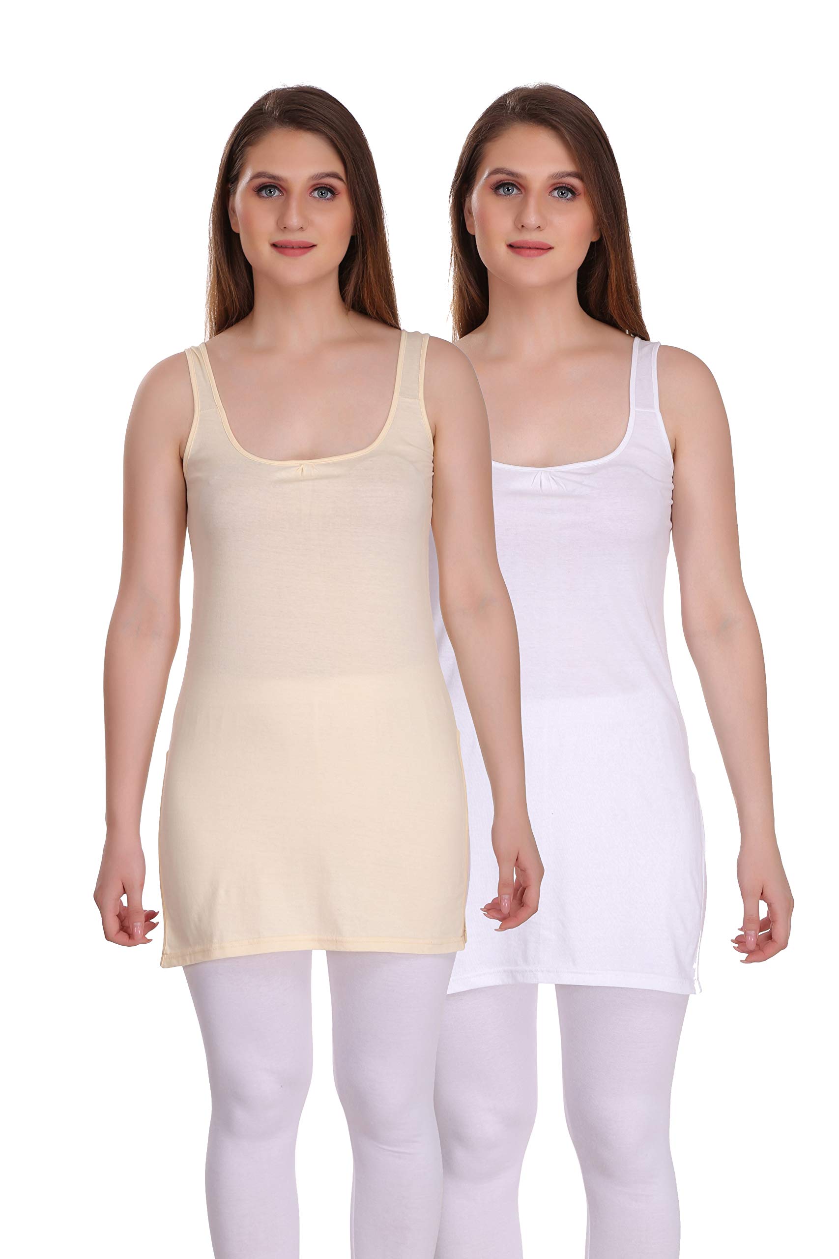 selfcare Women's Cotton Hosiery Squared Neck Long Camisole Slip (Pack of 2)-picture-14