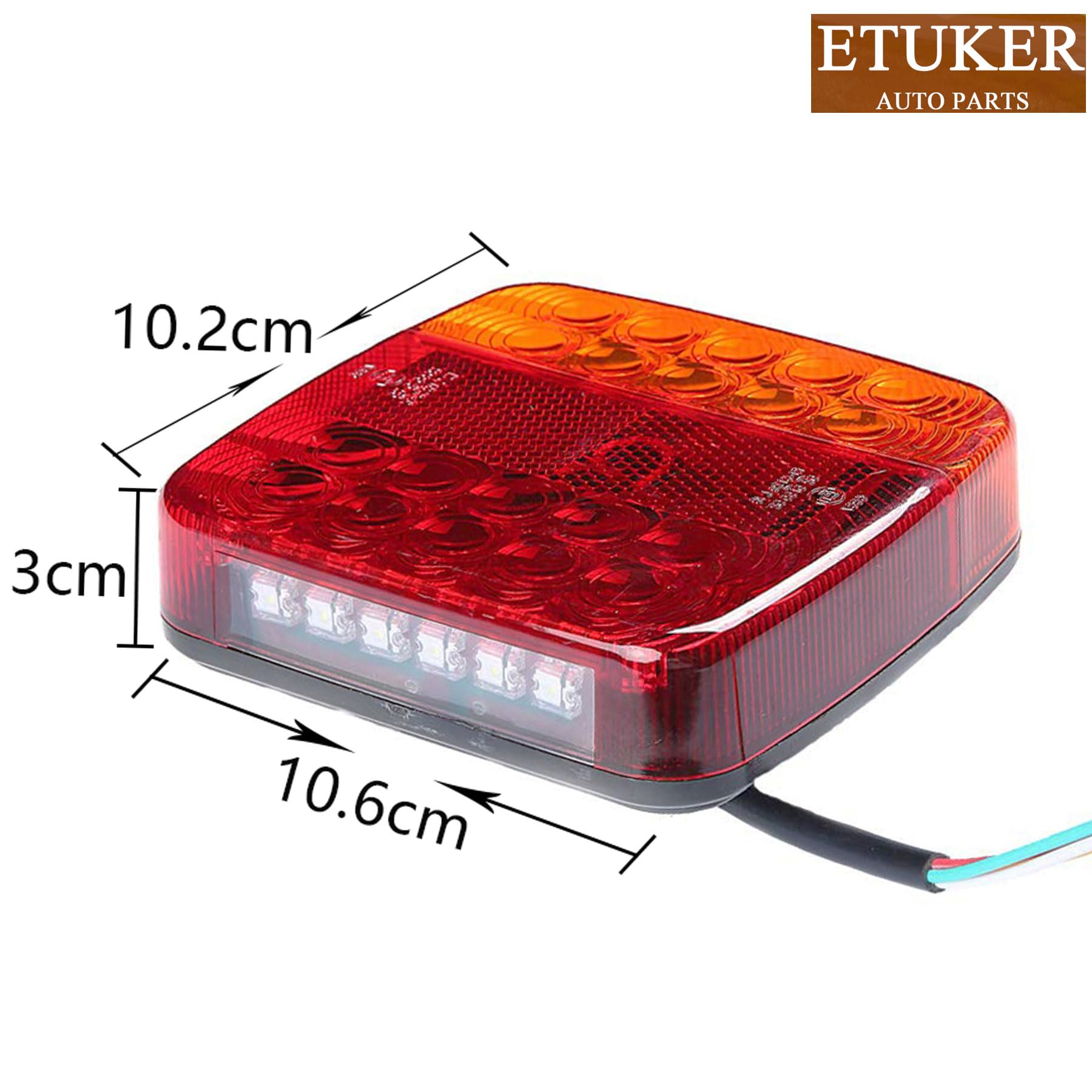 ETUKER 2x Feux Arrière de Remorque Led 12V 5Fonctions Etanche ECE R10